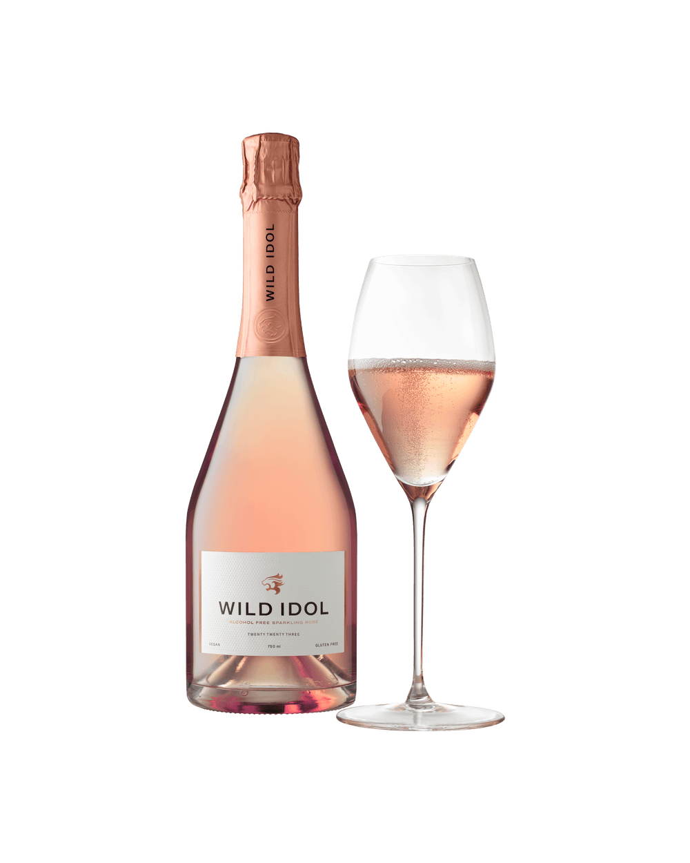 Wild Idol Sparkling Rosé bottle beside a filled glass